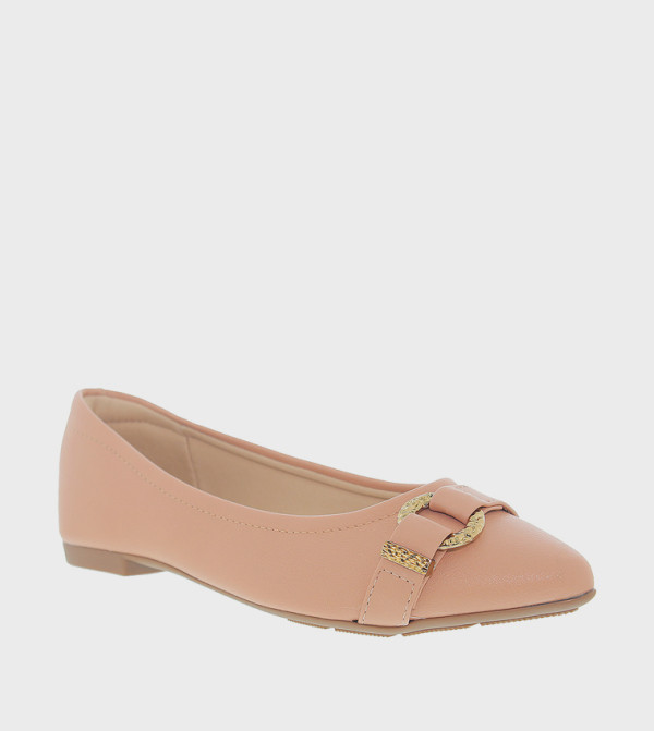 Metal Accent Almond Toe Ballerinas