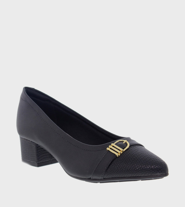 Metal Accent Block Heel Pumps