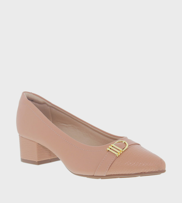 Metal Accent Block Heel Pumps