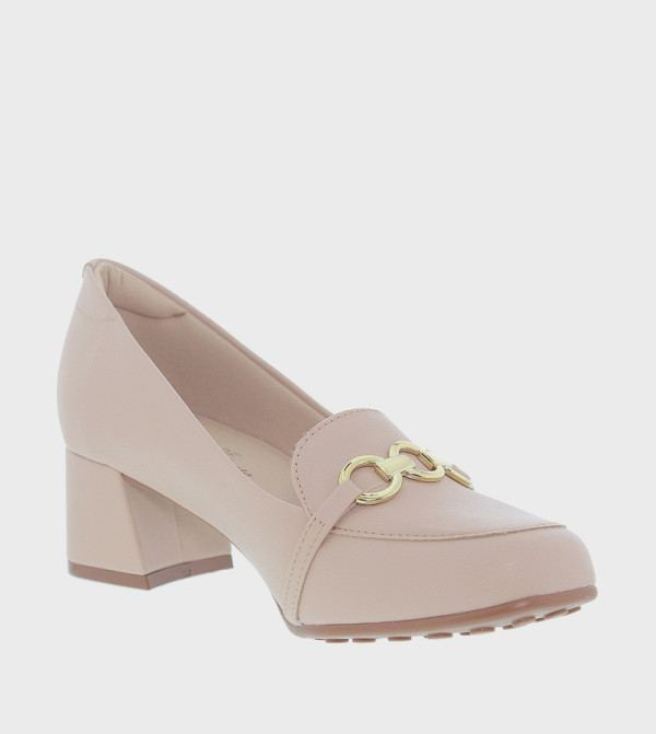 Metal Accent Block Heel Pumps