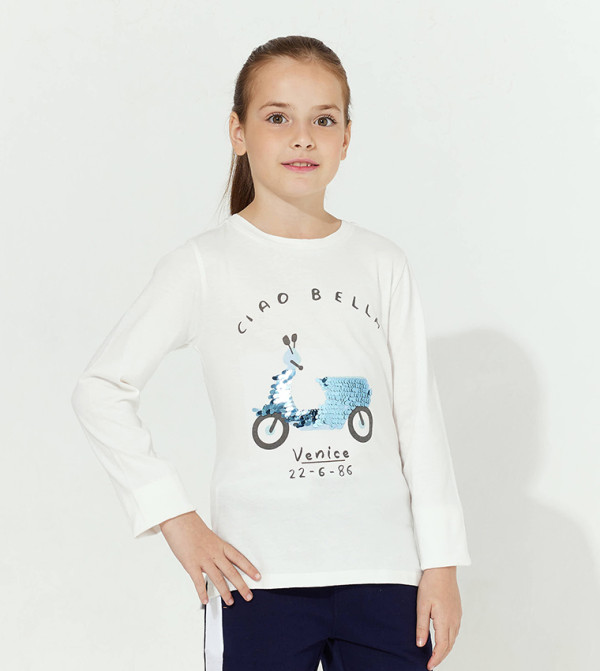 Sequins Detail Long Sleeves T-Shirt