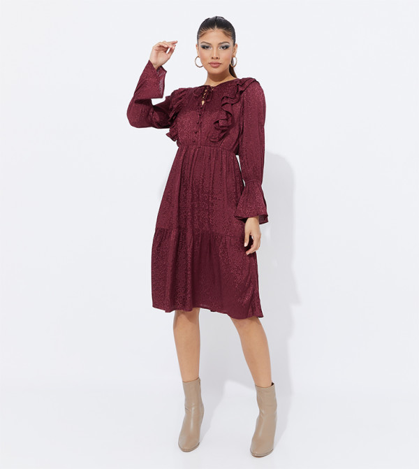 فستان بناتي جاكار بأكمام طويلة