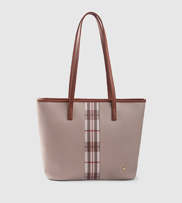 Textured Plaid Detail Tote Bag