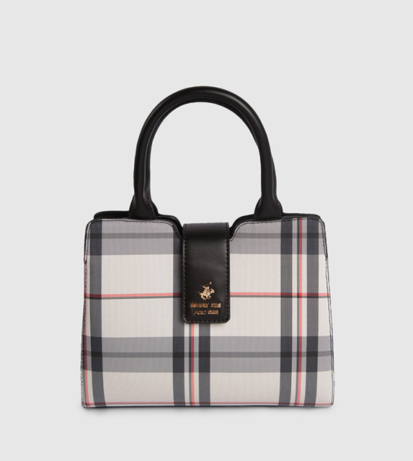 Plaid Snap Button Satchel Bag