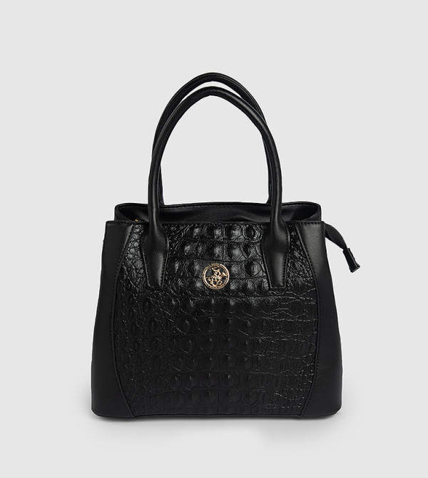 Croc Textured Logo Detail Satchel Bag