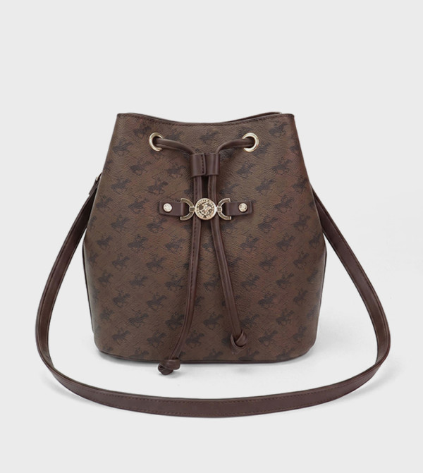Logo Patterned Drawstring Crossbody Bag