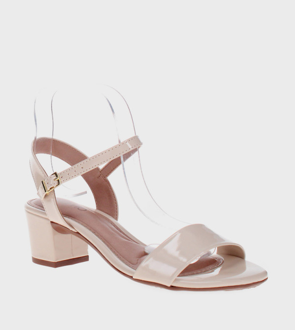 Textured Ankle Loop Heeled Sandals
