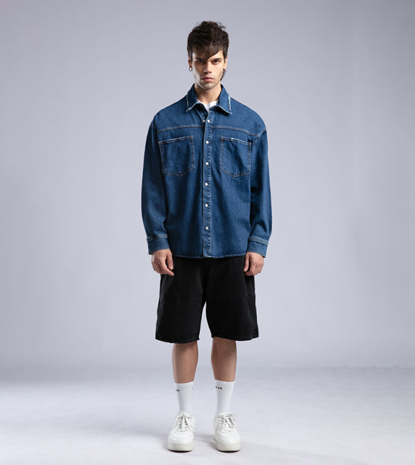 Solid Long Sleeves Oversized Denim Shirt