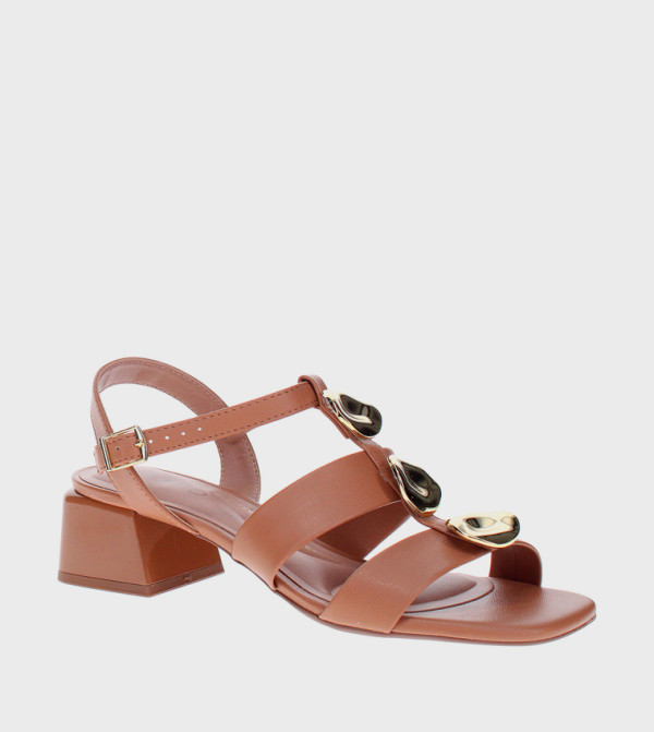 Metal Accent Block Heel Sandals