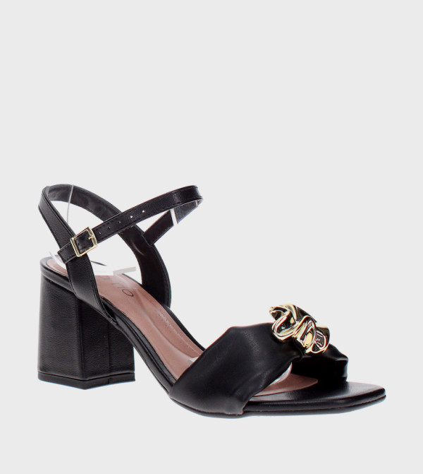 Metal Accent Block Heel Sandals
