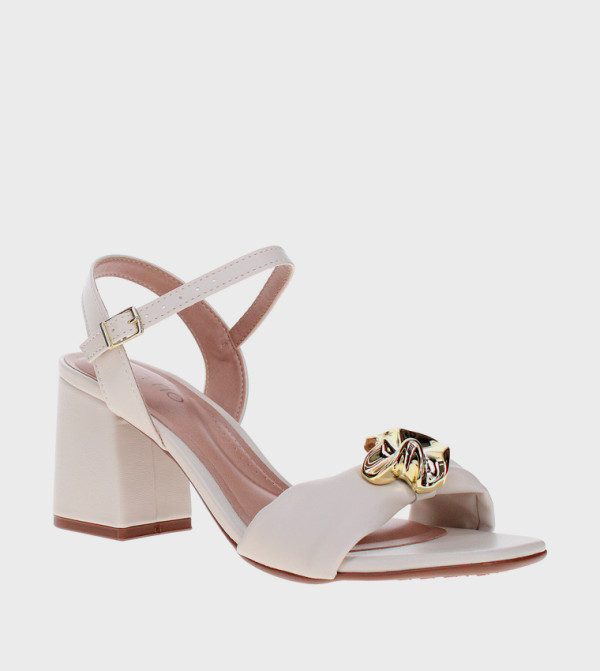 Metal Accent Block Heel Sandals