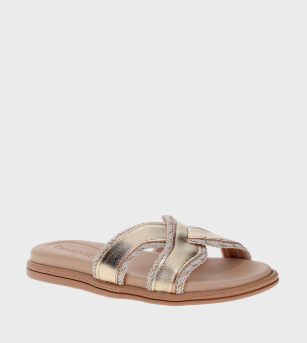 Textured Open Toe Flat Sandals