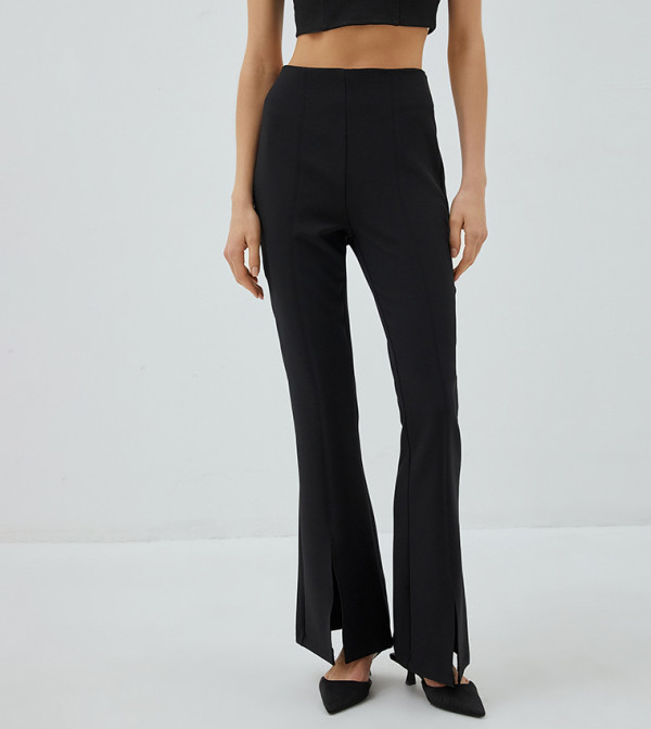 Solid Flared Trousers with Slit