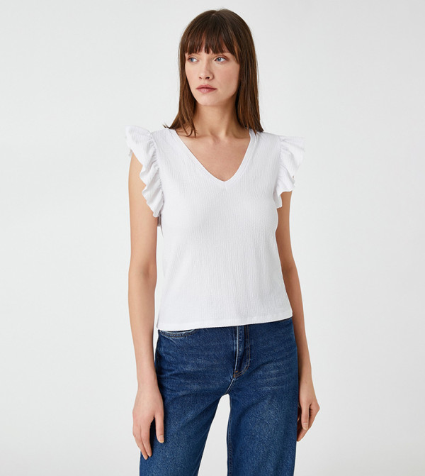 Solid Ruffle Detail Top