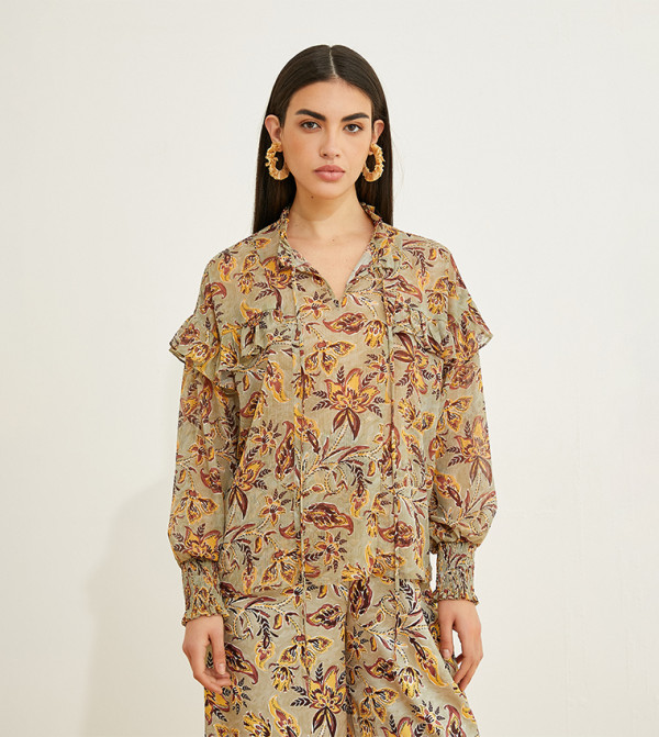 Floral Print Ruffle Detail Top