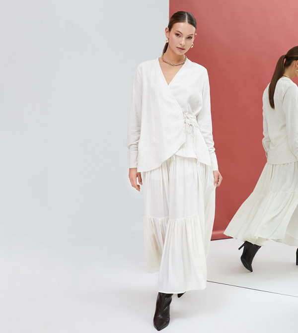 Tie Detail Long Sleeves Viscose Top