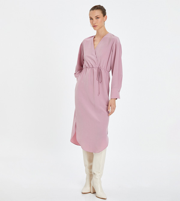 Solid Long Sleeves Midi Dress