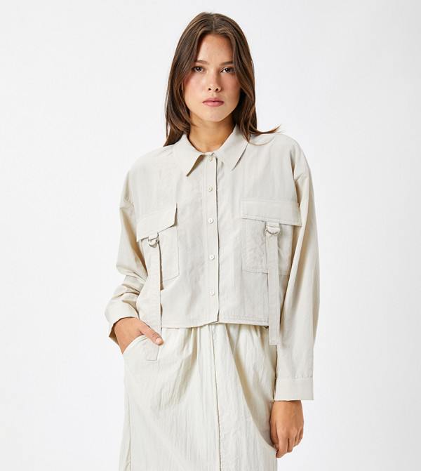Pocket Detail Buttoned Crop Cargo Shirt