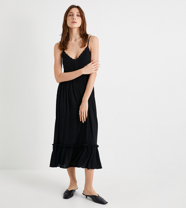Crochet Detail Strappy Midaxi Dress
