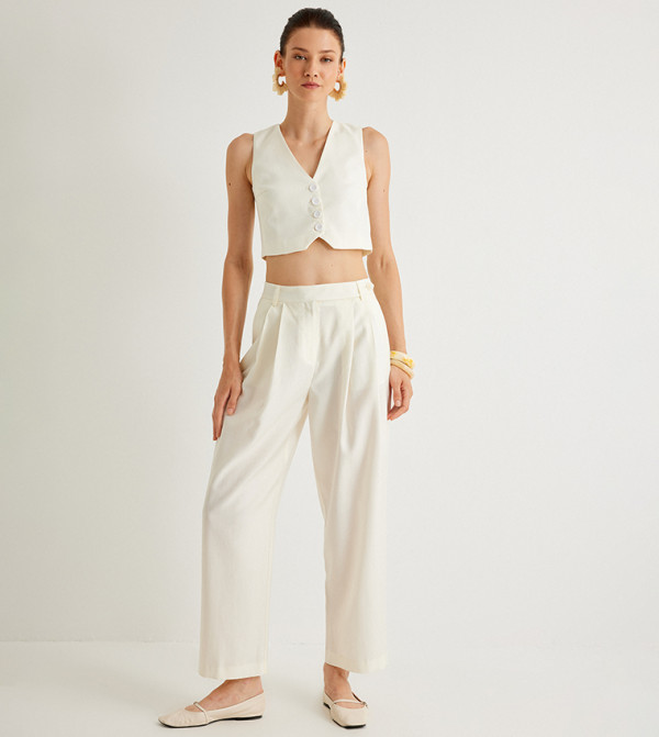 Solid Pleat Detail Trousers
