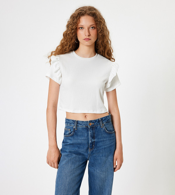Textured Crew Neck Crop Top
