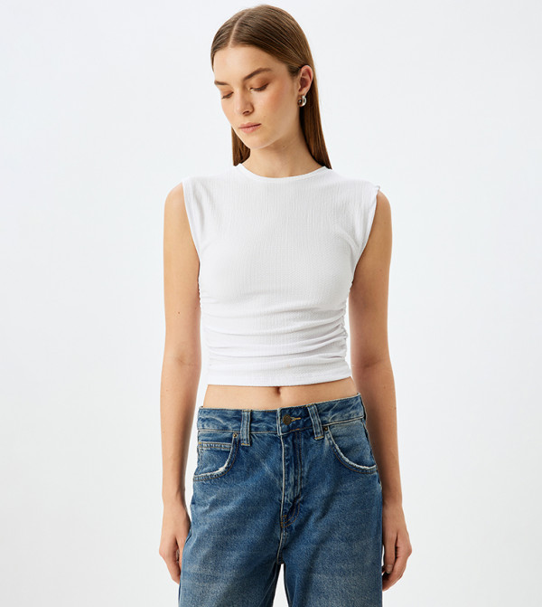 Textured Ruched Sleeveless Crop Top