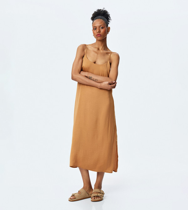 Solid Thin Strappy Midi Dress