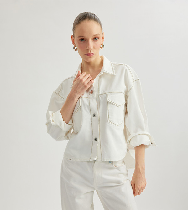 Embellished Button Closure Denim Jacket