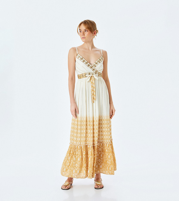 فستان ميدي مطبوع بكم قصير