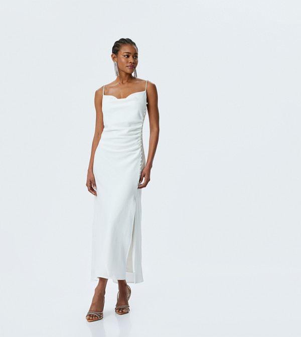 Cowl Neck Ruched Midaxi Dress