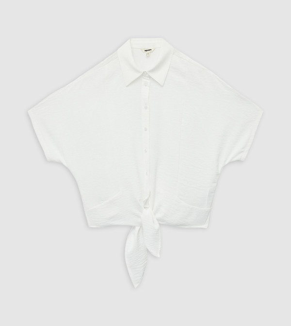 Textured Short Sleeves Crop Shirt