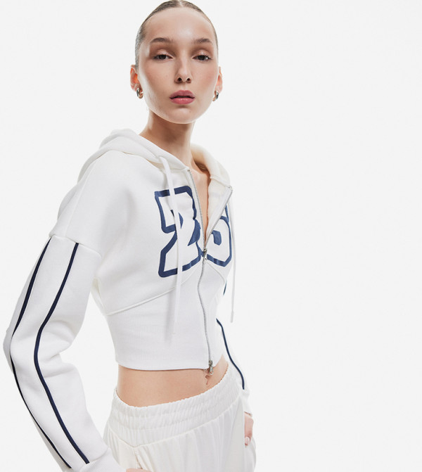 Printed Zippered Hooded Crop Jacket