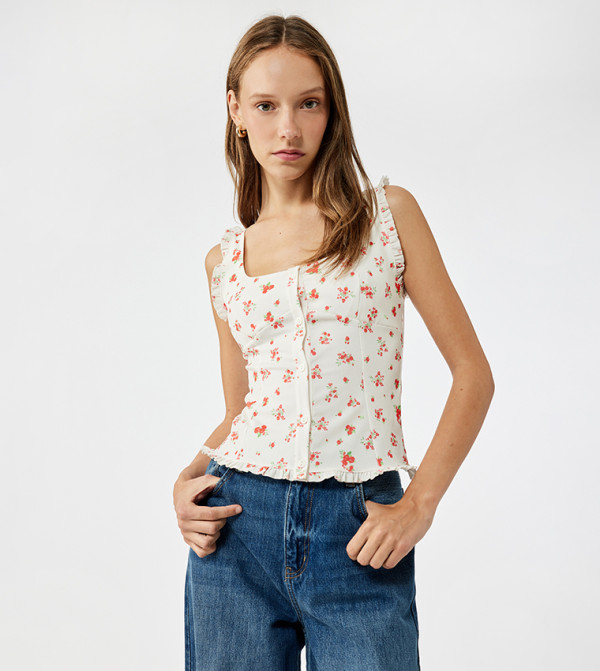 Floral Print Sleeveless Crop Top