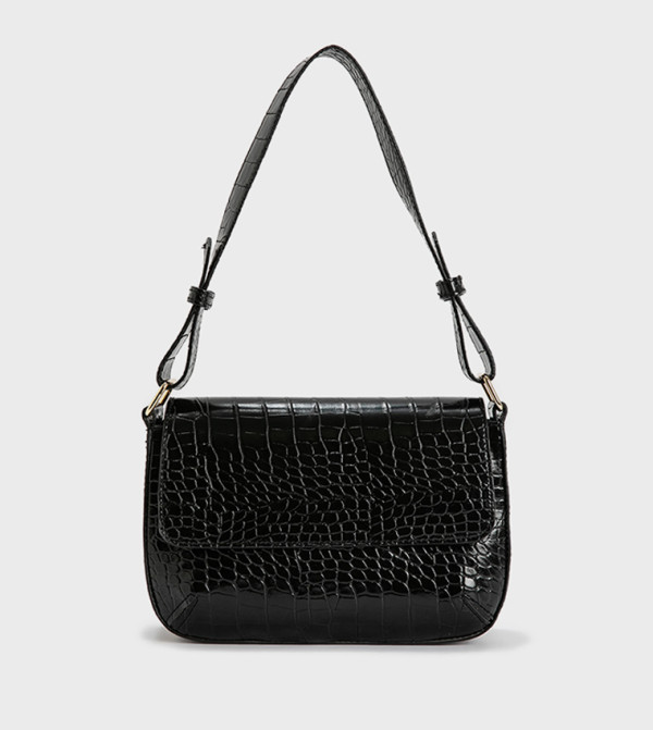 Croc Textured Flap Shoulder Bag