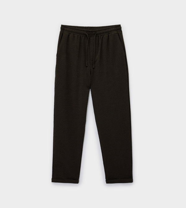 Textured Viscose Blend Drawstring Waist Trousers