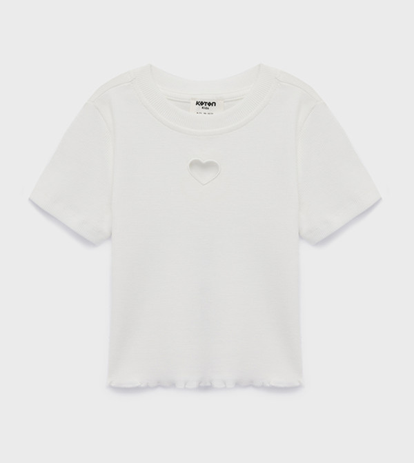 Heart Cut Out Detail Cotton Short Sleeves Crop T-Shirt