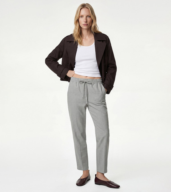 Drawstring Waist Tapered Fit Trousers