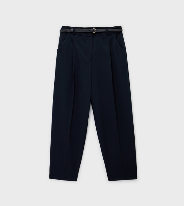 Belted High Waist Slim Fit Trousers