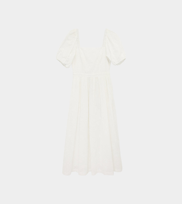 Solid Balloon Sleeves Midi Dress