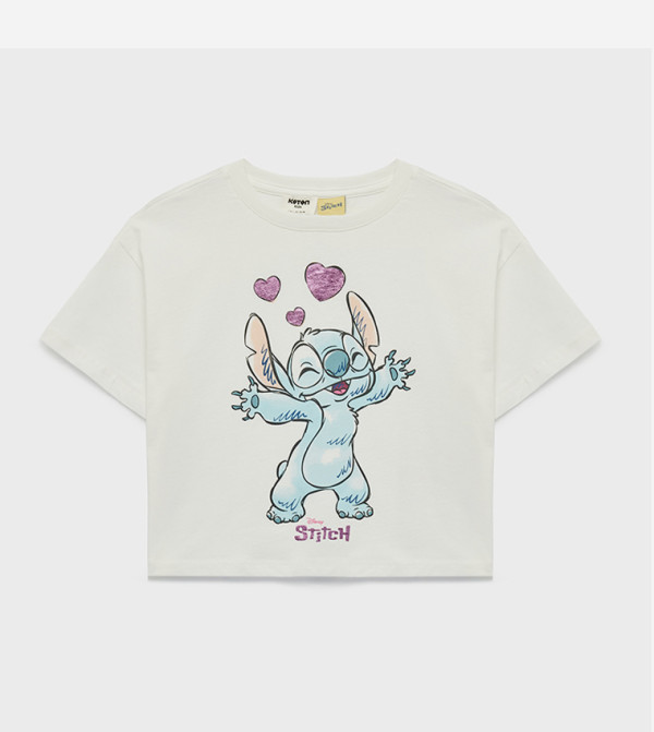 تيشيرت كم قصير بطبعة ستيتش