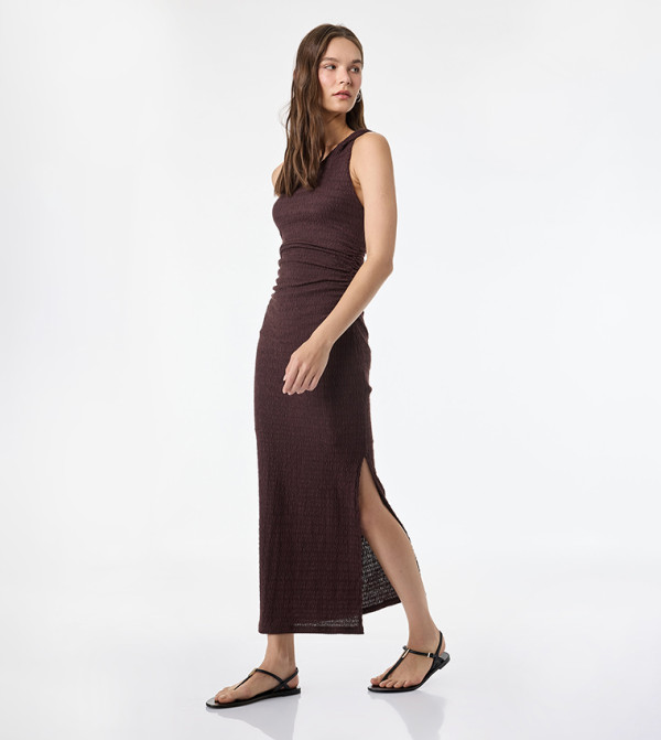 Textured One Shoulder Bodycon Maxi Dress