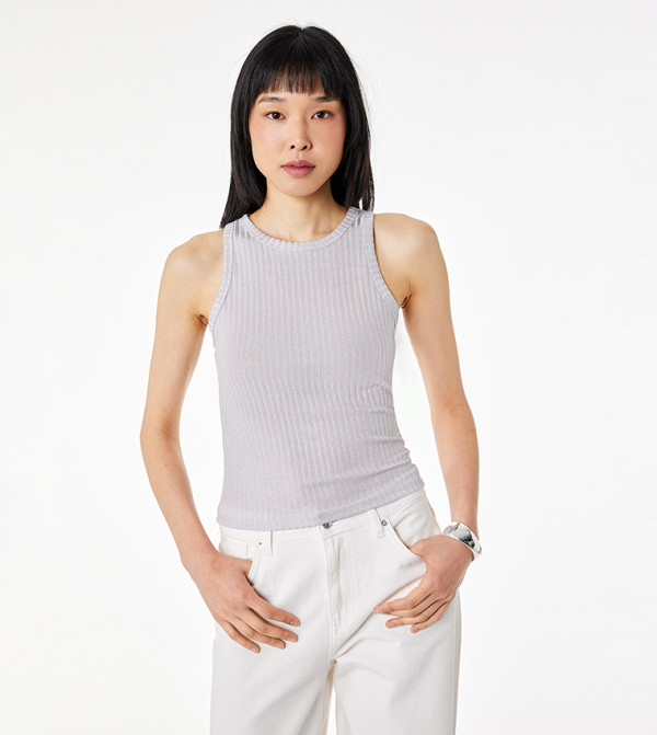 Ribbed Crew Neck Sleeveless Top