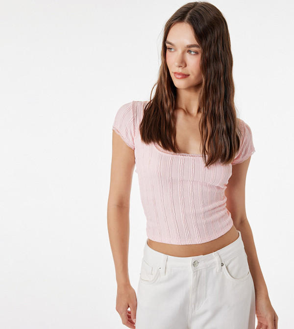 Textured Square Neck Slim Fit Top