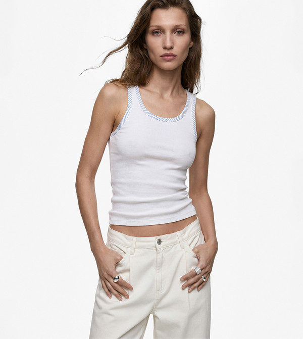 Striped Trim Scoop Neck Tank Top