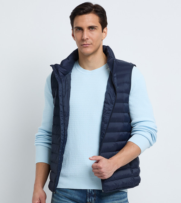 Solid Quilted Sleeveless Waistcoat