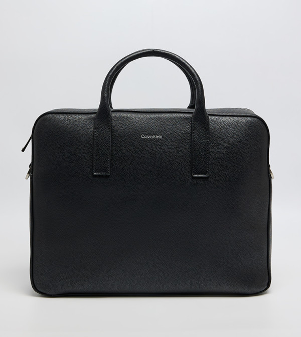 Logo Detail Textured Laptop Bag