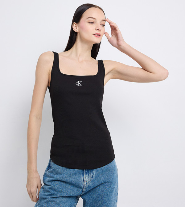 Ribbed Logo Detail Sleeveless Top