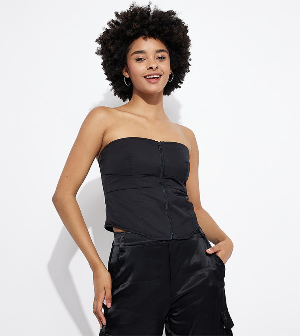 Zippered Lightly Padded Strapless Top