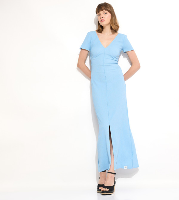 Crinkle Short Sleeves Maxi Dress