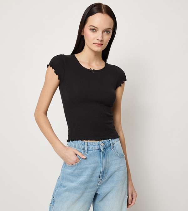 Ribbed Short Sleeves Top